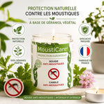 Bougie anti-moustiques MoustiCare avec géraniol végétal, protection naturelle et fabrication française