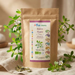 Brahmi Bio en poudre Ayurvana avec plante Bacopa monnieri fraîche sur lin naturel