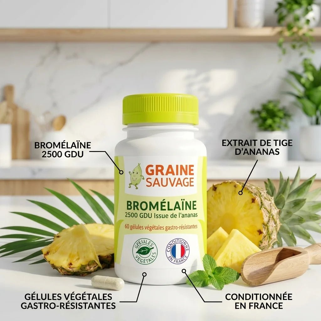 Bromélaïne vegan en gélules Graine Sauvage avec ingrédients naturels d'ananas frais
