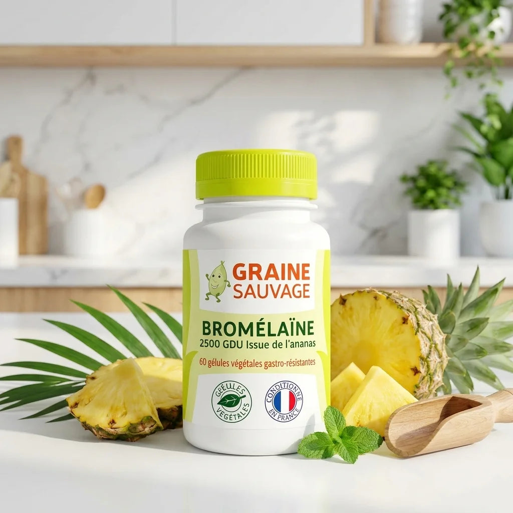 Bromélaïne vegan Graine Sauvage en gélules avec ananas frais et éléments wellness naturels
