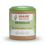 Bronzalia supplément vegan en gélules, bouteille avec bouchon vert sur fond blanc