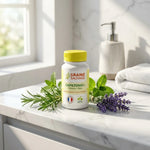 Capiltonic+ 90 gélules anti-chute cheveux avec herbes naturelles sur vanité salle bain