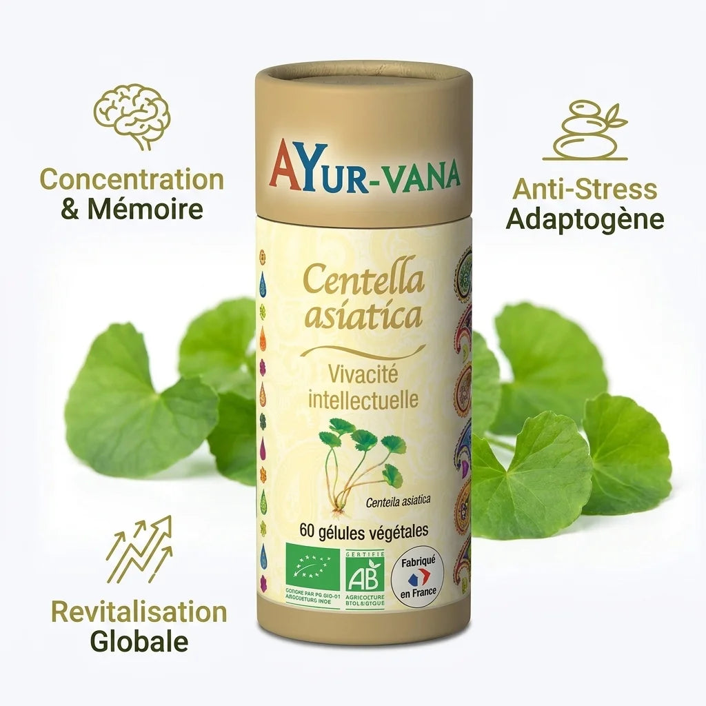 Centella Asiatica bio gélules Ayurvana - concentration, anti-stress, revitalisation