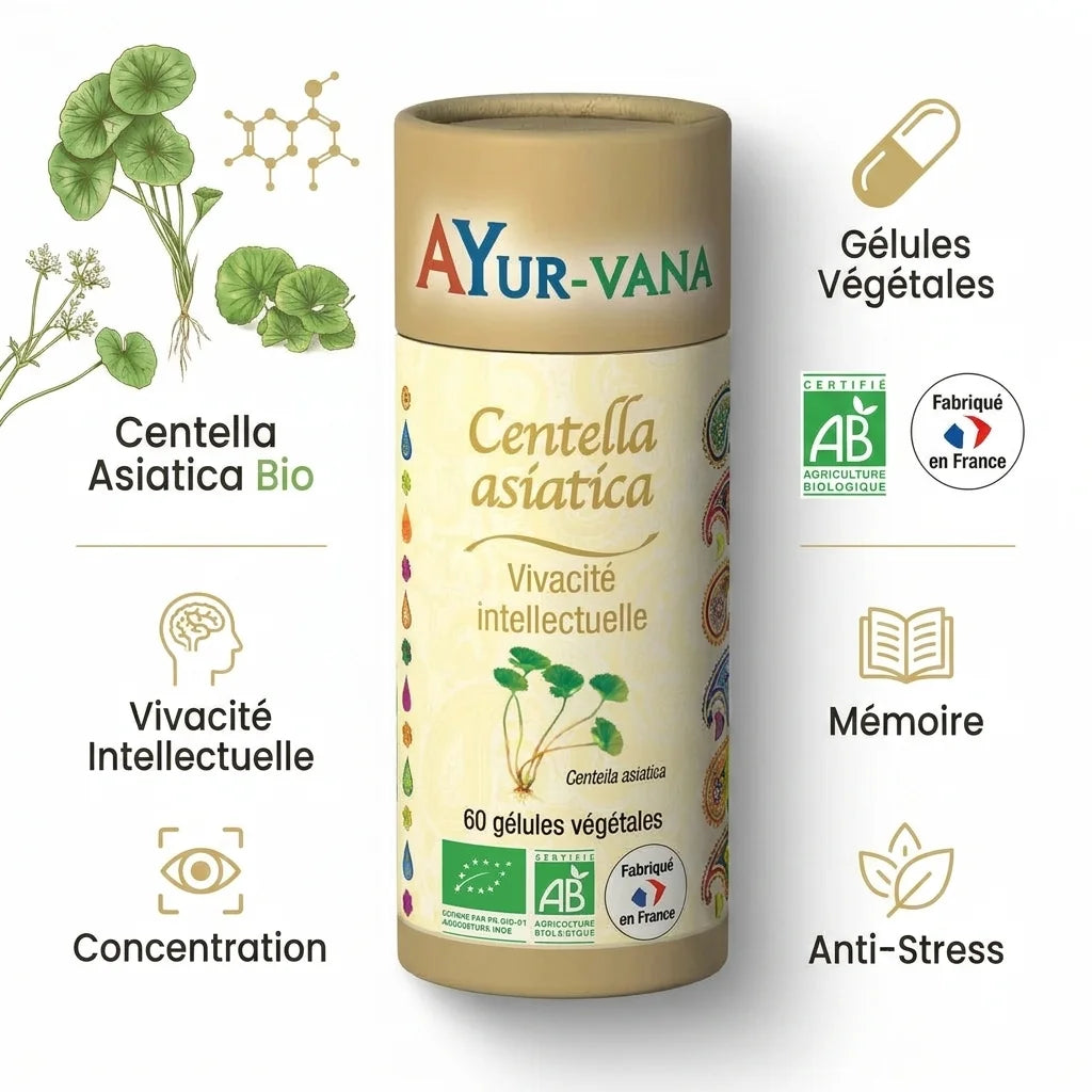 Centella Asiatica bio en gélules Ayur-Vana - Complément mémoire et concentration certifié AB France