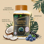 Charbon Super Activé Myrtille SF Laboratoires gélules avec ingrédients naturels noix coco