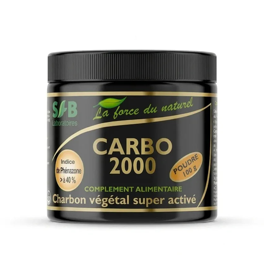 Charbon activé poudre CARBO2000 100g SFB Laboratoires en pot verre foncé