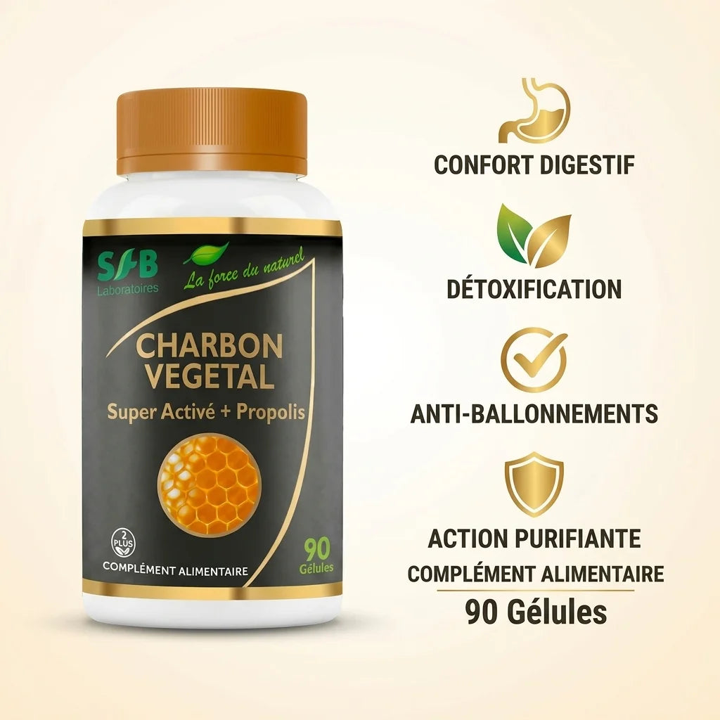 Charbon Super Activé Propolis Verte - Confort digestif, détoxification et action purifiante en 90 gélules