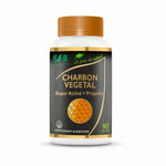 Charbon super activé propolis verte SFB Laboratoires en gélules, flacon avec bouchon orange sur fond blanc