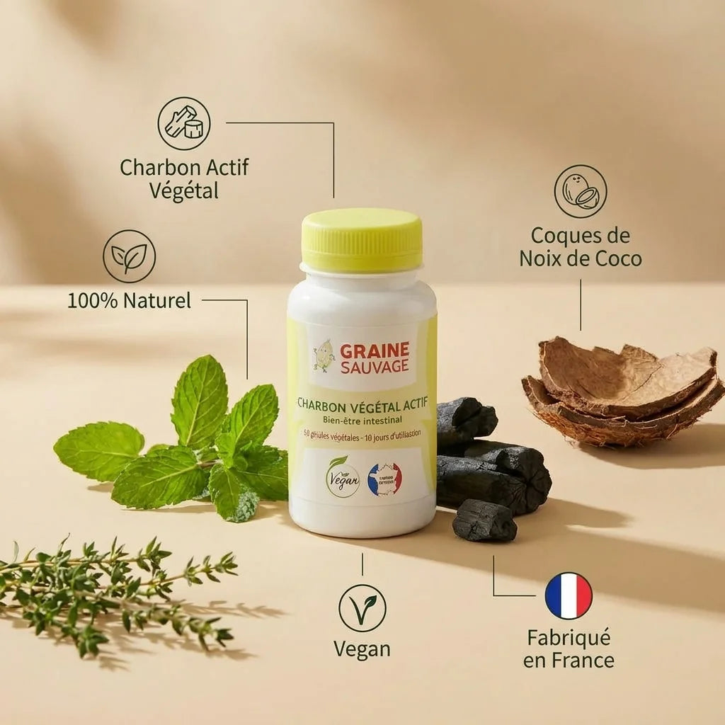 Charbon Végétal Actif Vegan en gélules Graine Sauvage avec ingrédients naturels biologiques