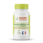 Bouteille Charbon Végétal Actif vegan Graine Sauvage avec bouchon vert sur fond blanc