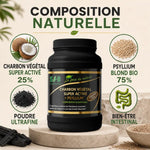 Charbon végétal activé et psyllium bio poudre 80g SFB - composition naturelle en pot noir
