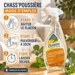 Chass'Poussière Etamine du Lys spray 500ml avec mode d'emploi étapes agitation pulvérisation séchage