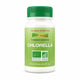 Bouteille de chlorella bio vegan en comprimés avec certification AOSA, sur fond blanc