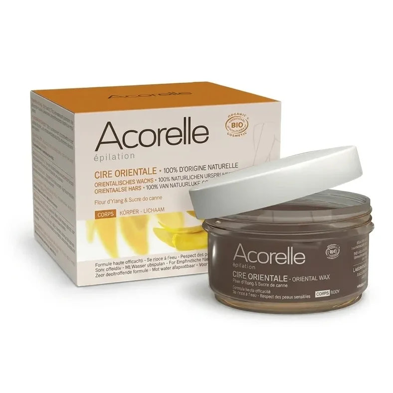 Cire orientale vegan bio Acorelle - pot en verre et boîte produit