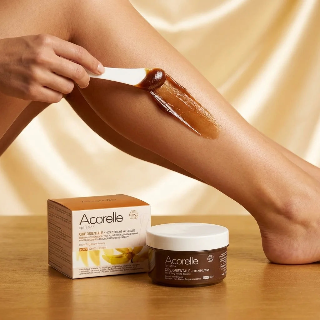 Cire Orientale Bio Acorelle application épilation jambe femme