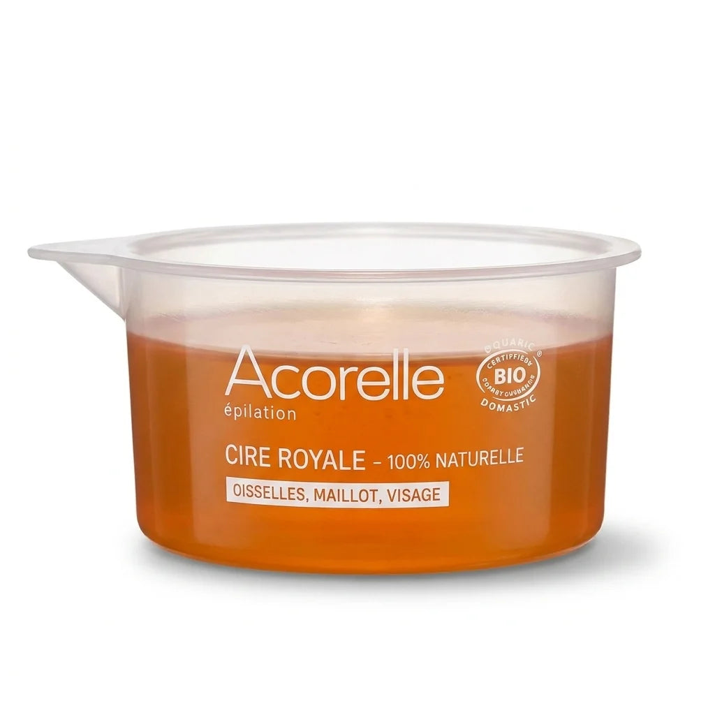 Pot de cire royale bio Acorelle pour épilation sans bande, packaging original
