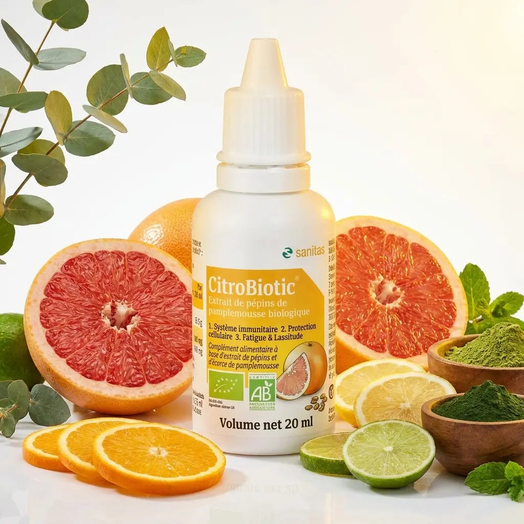 CitroBiotic liquide bio Sanitas avec agrumes frais et éléments de bien-être naturels