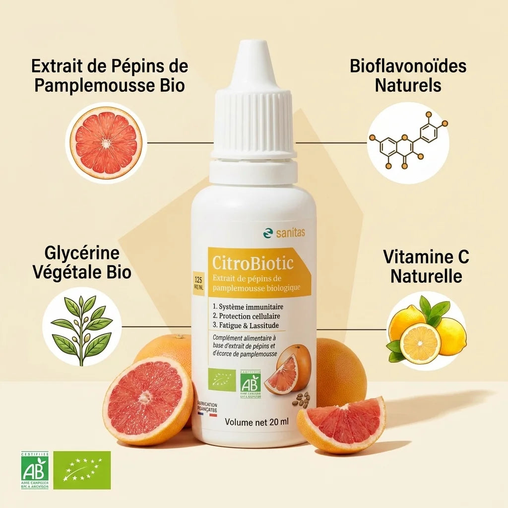 CitroBiotic liquide bio Sanitas - Extrait de pépins de pamplemousse avec certification organique
