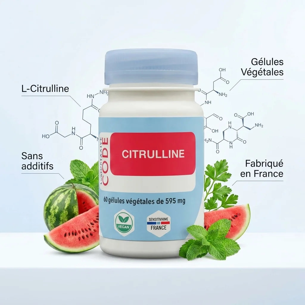 Citrulline en gélules végétales 595mg, bouteille de 60 capsules fabriquées en France