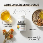 Bouteille de capsules CLA 500 mg avec huile de carthame et acide linoléique conjugué pour la gestion du poids