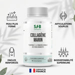 Collagène marin SFB en gélules avec ses 5 bénéfices : peau ferme, articulations, ongles, biodisponibilité, fabrication France