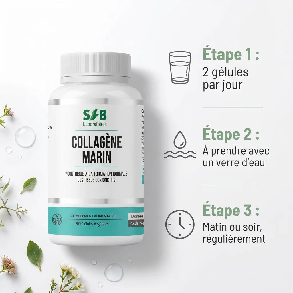 Collagène marin SFB en gélules avec posologie - 2 gélules par jour avec eau