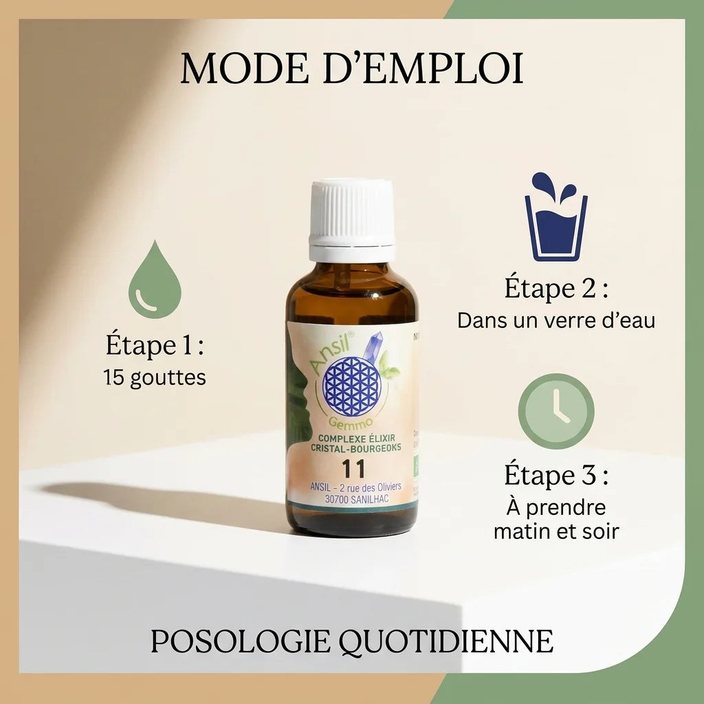 Complexe Bio n°11 Grenat Chêne Marronnier flacon dosage 15 gouttes matin soir