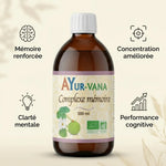Complexe Mémoire Ayurvana 500ml avec bénéfices : mémoire, concentration, clarté mentale et cognition