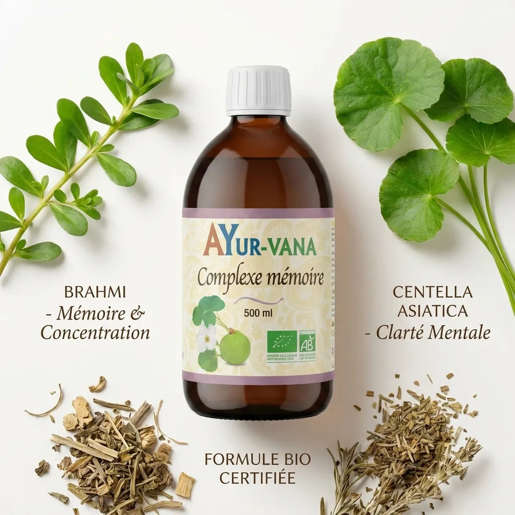 Complexe Mémoire Ayurvana 500ml avec Brahmi et Centella Asiatica bio certifiée