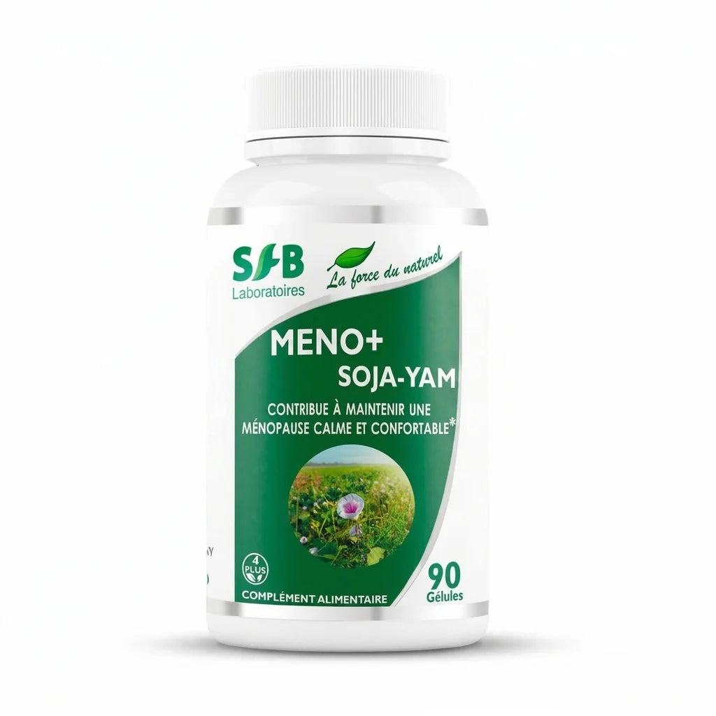 Complément ménopause Méno+ Soja Yam en gélules SFB, flacon blanc 90 capsules