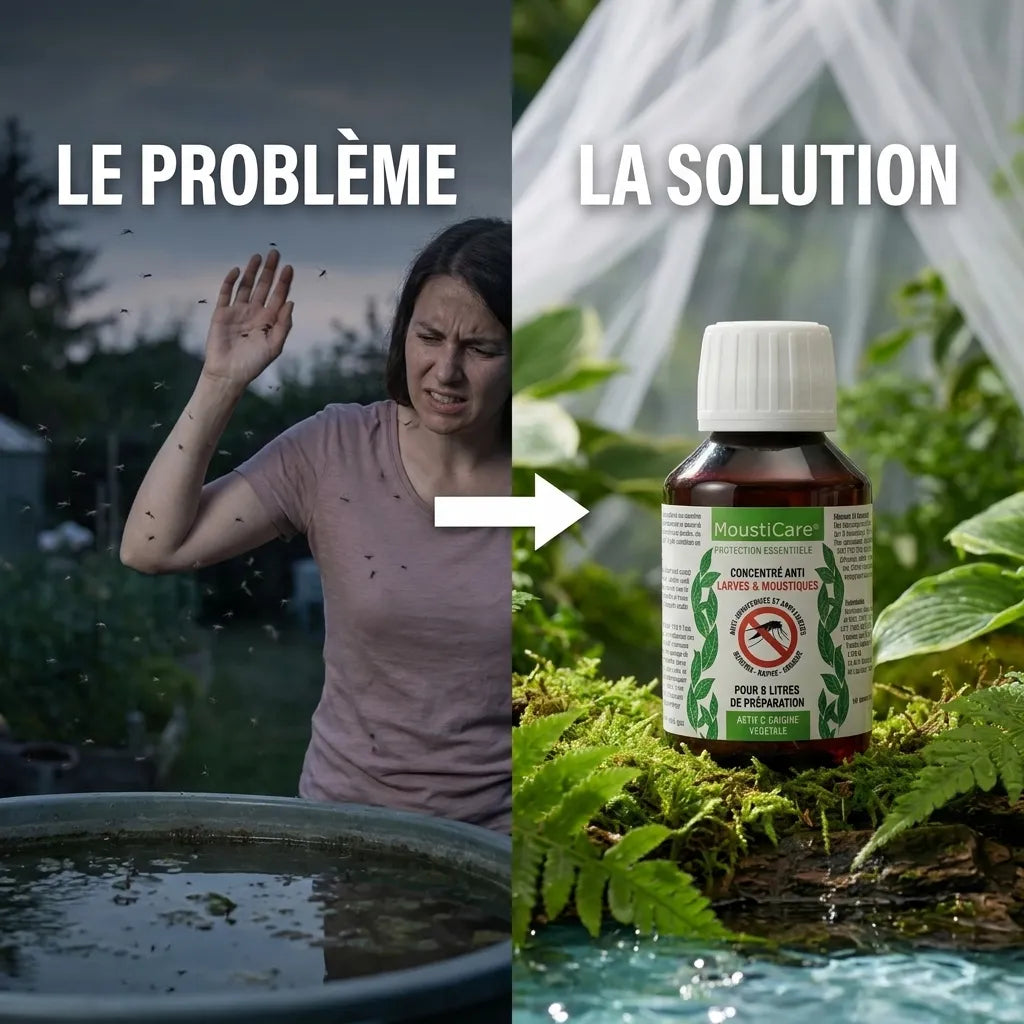 Concentré Anti-Larves & Moustiques MoustiCare : problème vs solution pour un jardin protégé