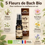 Spray Confiance en soi Biofloral 20ml avec 5 fleurs de Bach bio certifiées, fabriqué en France