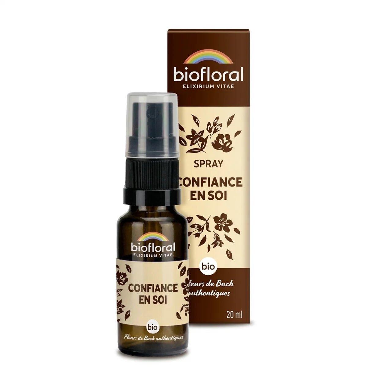 Spray Confiance en soi Biofloral fleurs de Bach 20ml avec emballage bio naturel