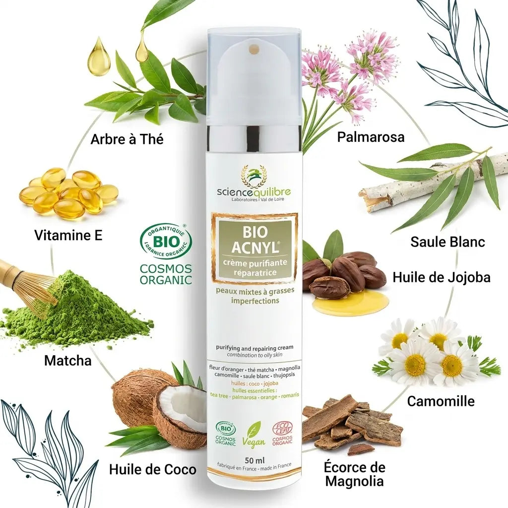 Crème BIO ACNYL anti-acné avec ingrédients naturels certifiés bio et vegan