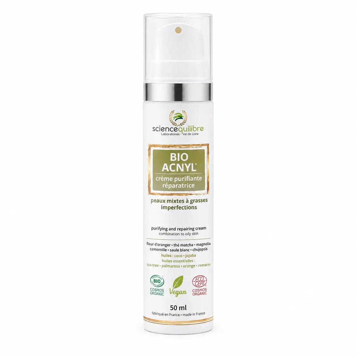 Un tube de Crème BIO ACNYL soin anti-acné Science et Équilibre