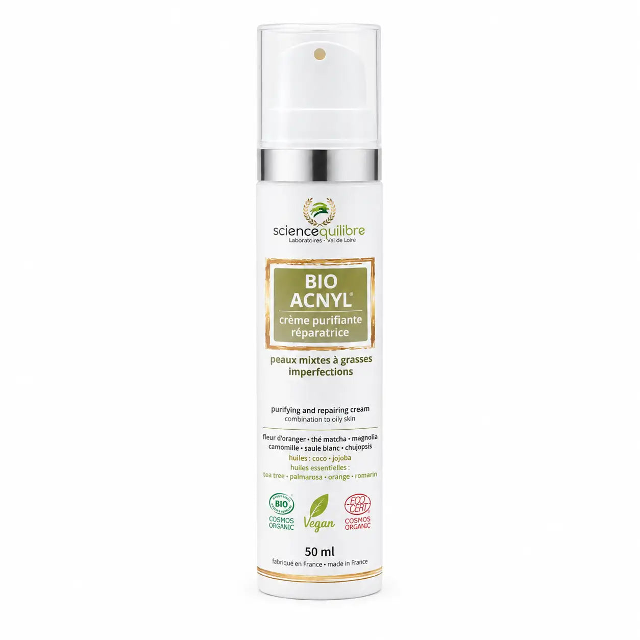Un tube de Crème BIO ACNYL soin anti-acné Science et Équilibre