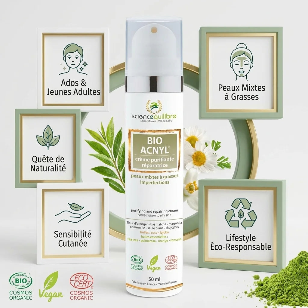 Crème BIO ACNYL anti-acné naturelle pour peaux mixtes à grasses avec ingrédients botaniques certifiés