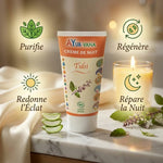 Crème de nuit Tulsi bio Ayurvana avec bénéfices purifie, régénère, éclat et réparation