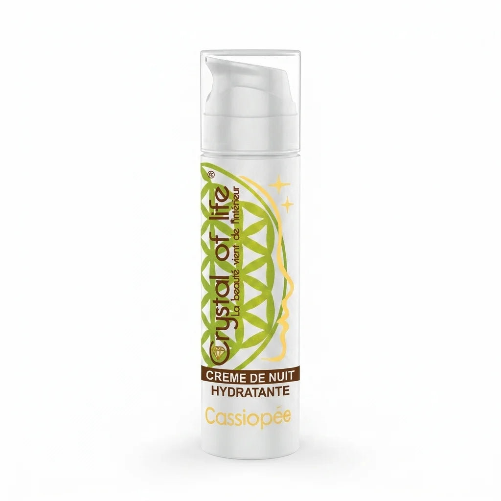Crème de Nuit Cassiopée Crystal of Life - Flacon pompe sur fond blanc