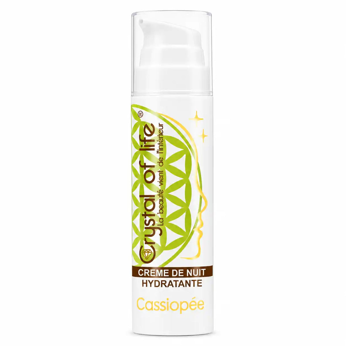 Crème de Nuit Cassiopée Crystal of Life - Flacon pompe sur fond blanc
