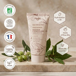 Crème hydratante bio Najel certifiée avec huile d'olive, packaging beige et certifications écologiques