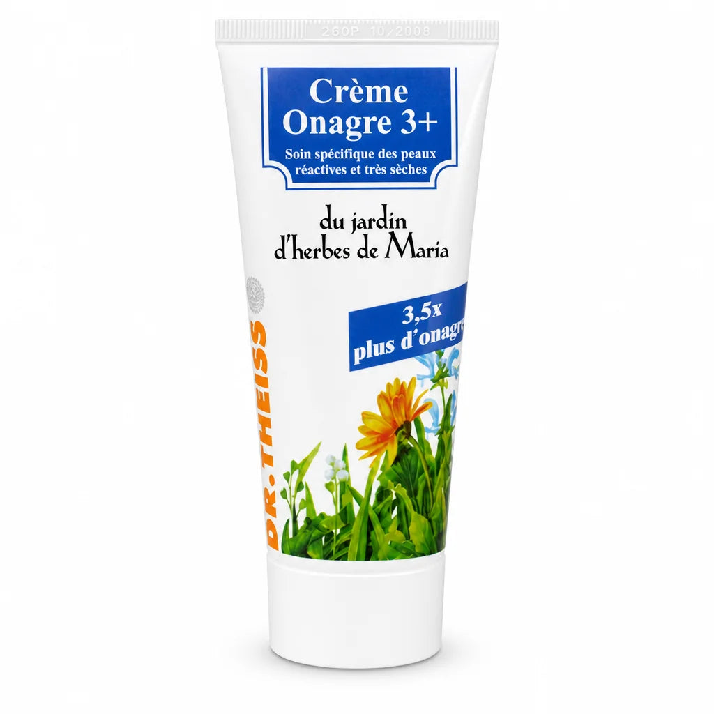 Tube de Crème Onagre Réparatrice 3+ Dr. Theiss, soin réparateur isolé sur fond blanc