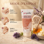 Crème pieds secs Bio Propolia avec mode d'emploi : nettoyer, appliquer, masser les pieds