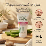 Crème réparatrice Aloe Vera bio 150ml Pur'Aloé avec mode d'application et ingrédients naturels