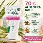 Crème Aloe Vera bio Pur'Aloé 75ml avec ingrédients naturels et feuilles d'aloe vera frais