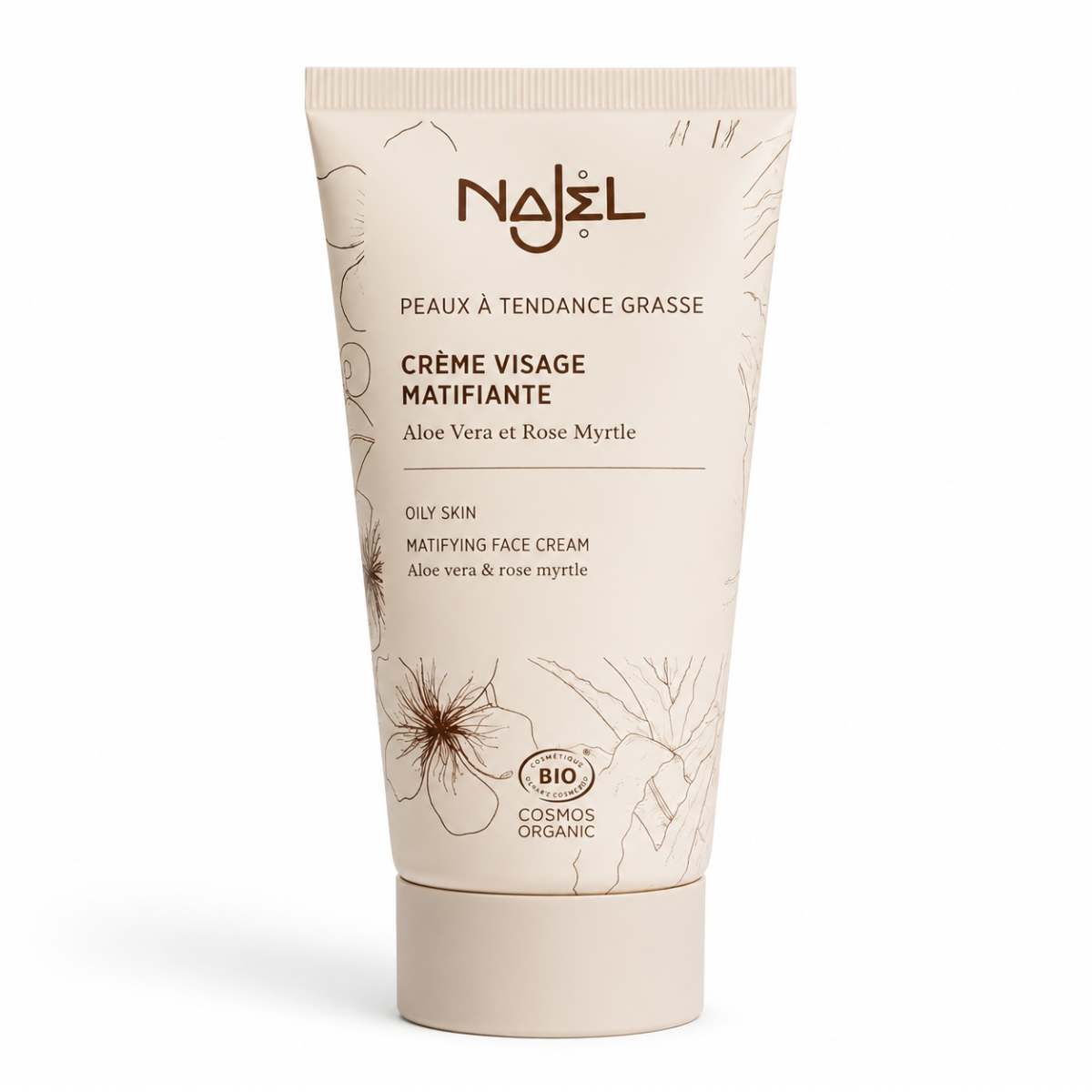 Crème visage matifiante bio Najel - tube packaging certifié Cosmos Organic

