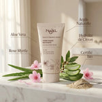 Crème visage matifiante Najel bio avec ingrédients naturels aloe vera et argile sur marbre