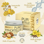 Crème Pur'Immortelle Jour bio avec ingrédients naturels: immortelle, acide hyaluronique, argan, onagre