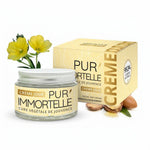 Crème visage Pur'Immortelle bio jour avec son emballage sur fond blanc