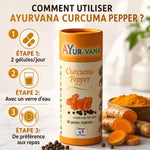 Curcuma & Poivre noir 120 gélules Ayurvana avec mode d'emploi: 2 gélules par jour aux repas
